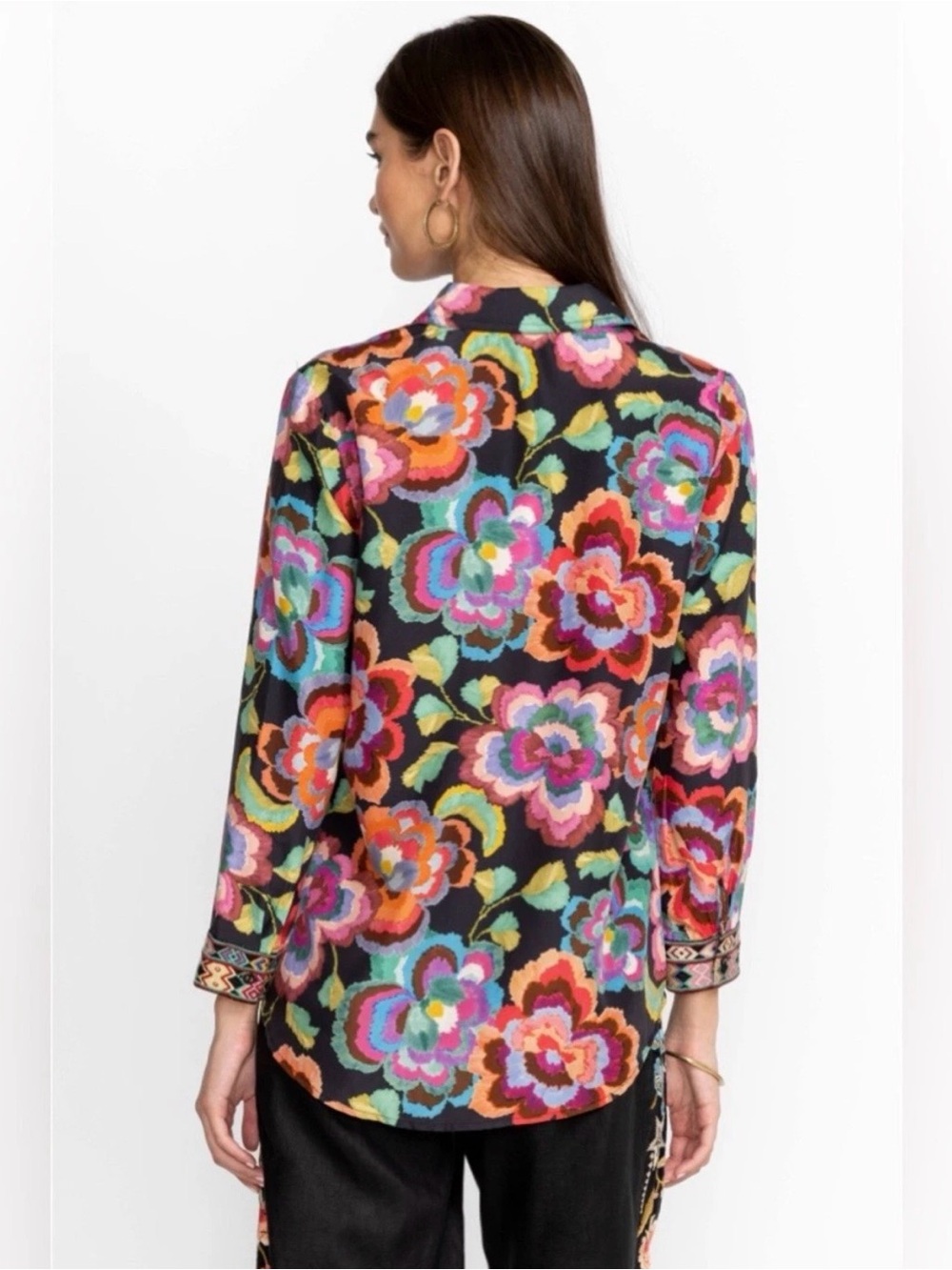 Johnny Was Workshop Calanthe Button Down 100% Silk Floral Blouse - Picture 2 of 11